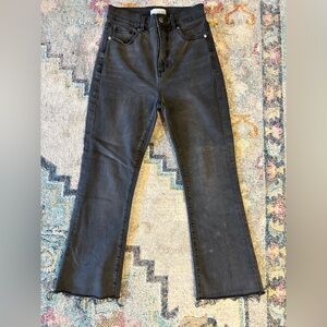 Faded Black High Rise Ankle Fringe Bottom Boot Leg Jeans